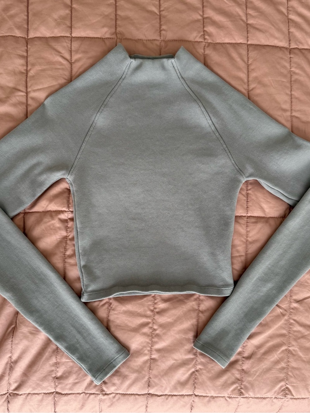 Zara Pearl Gray Cropped Long Raglan Sleeve Top